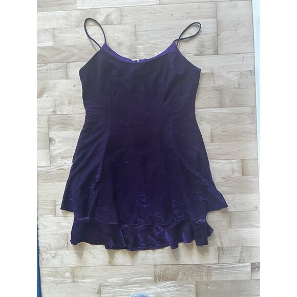 VTG Steppin Out Purple Iridescent Y2K Mini Dress 13/14 - Picture 2 of 5